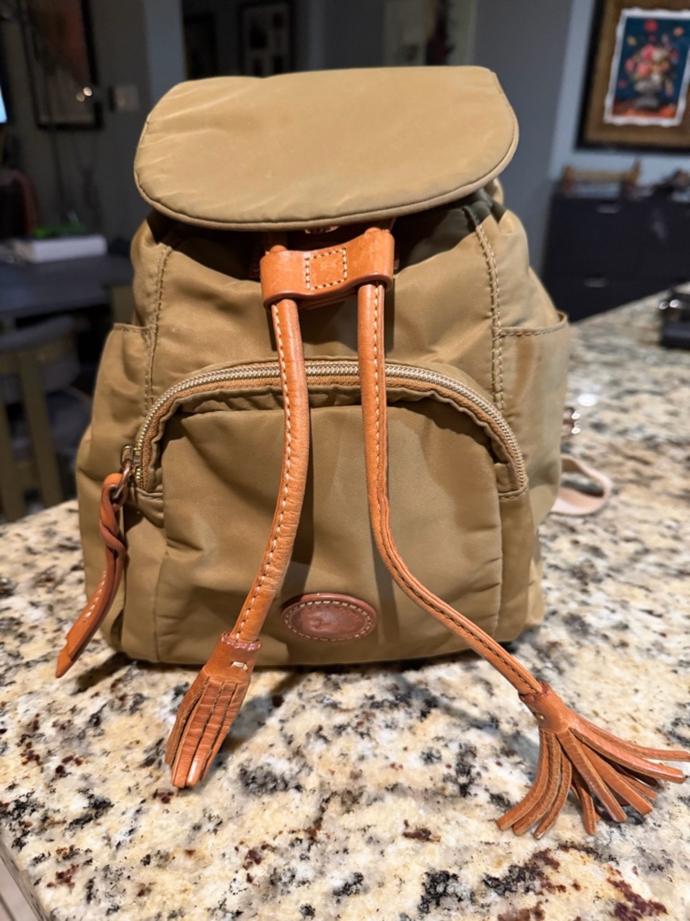 Dooney & Bourke Miramar small Murphy Backpack in Tan with Brown Leather Trim